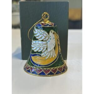 Cloisonne Hanging Bell w/Doves, Scrolls, Red Hearts